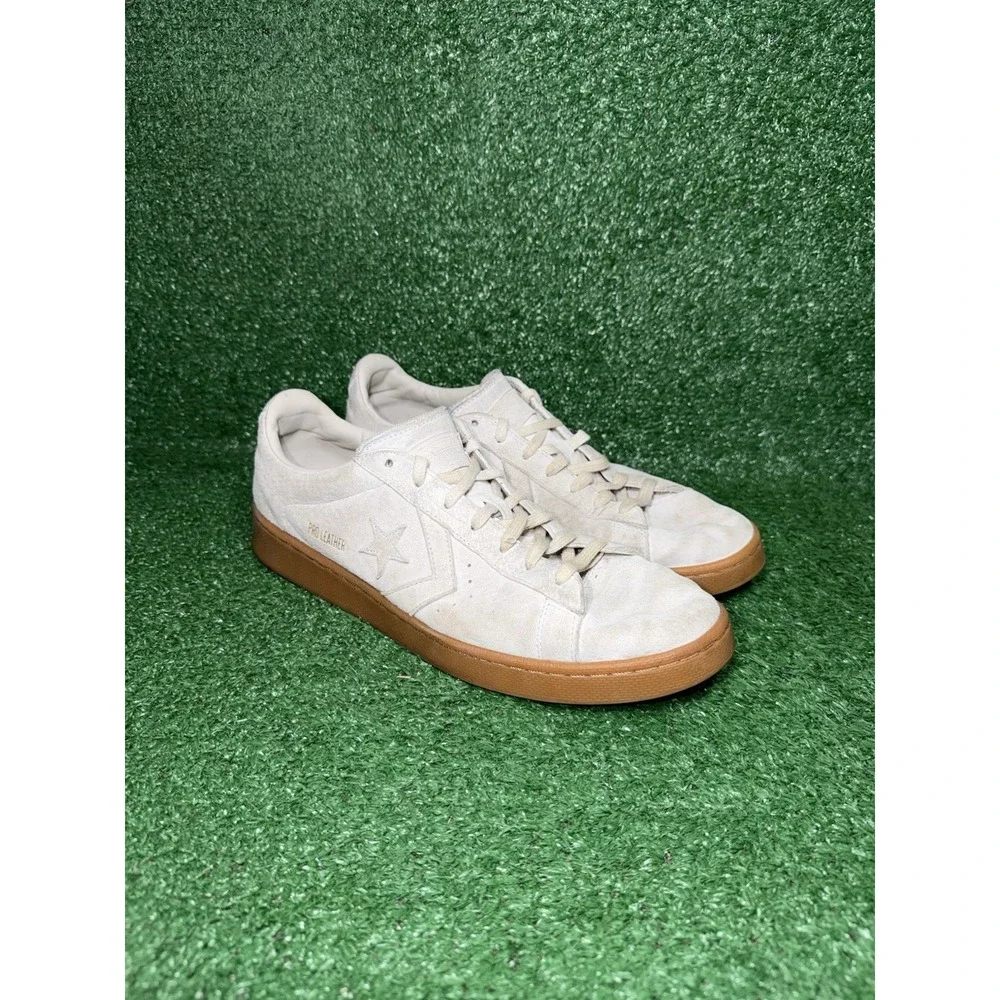 Converse Pro‎ Leather Shoes Mens Size 12 Beige Leather Low Top Comfort Sneakers